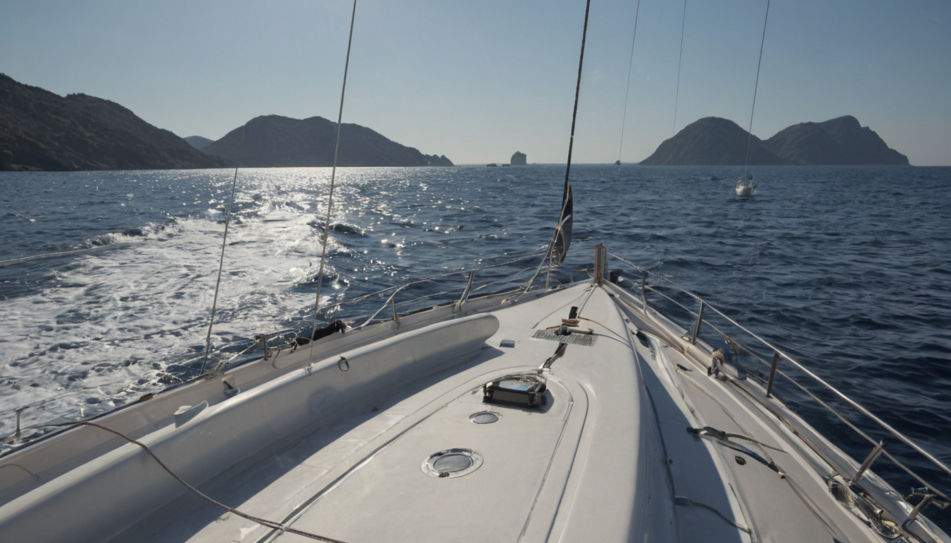Sailing route background with yacht and coastal atmosphere
