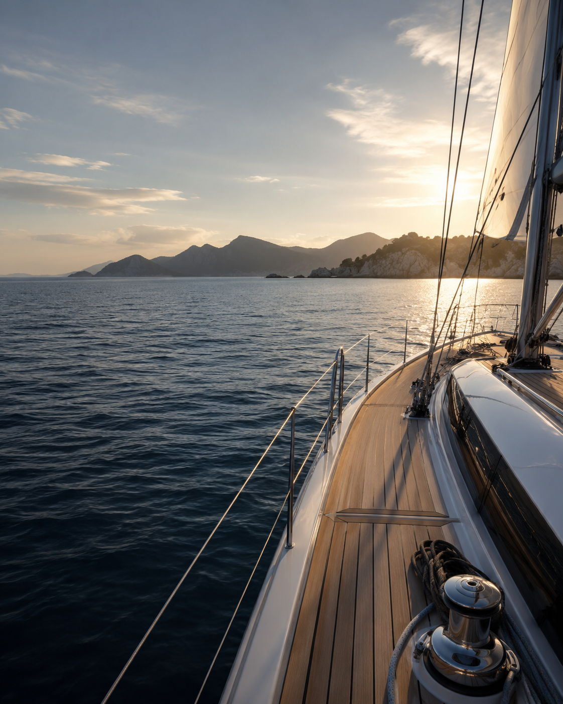 Sailing route with yacht and coastal atmosphere