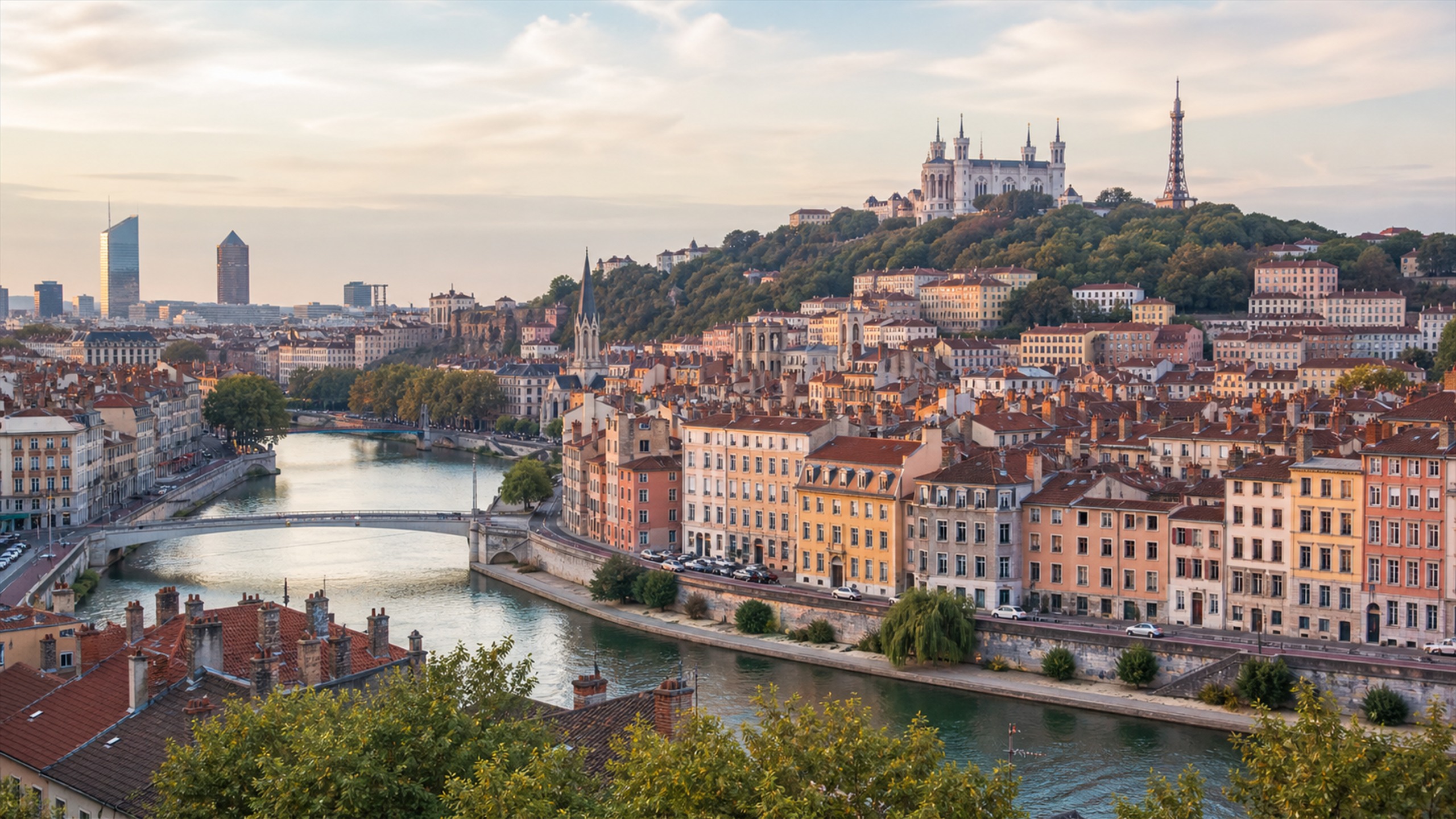 Lyon rivers and Fourviere image for Vieux Lyon walking tour planning