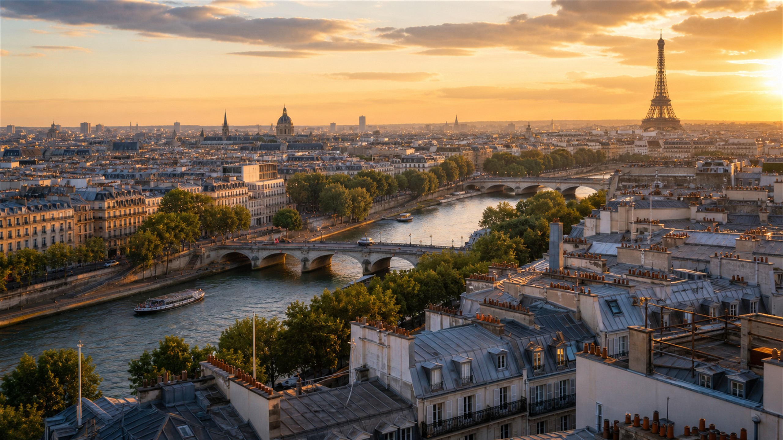 Paris skyline with Eiffel Tower and Seine for Eiffel Tower ticket planning