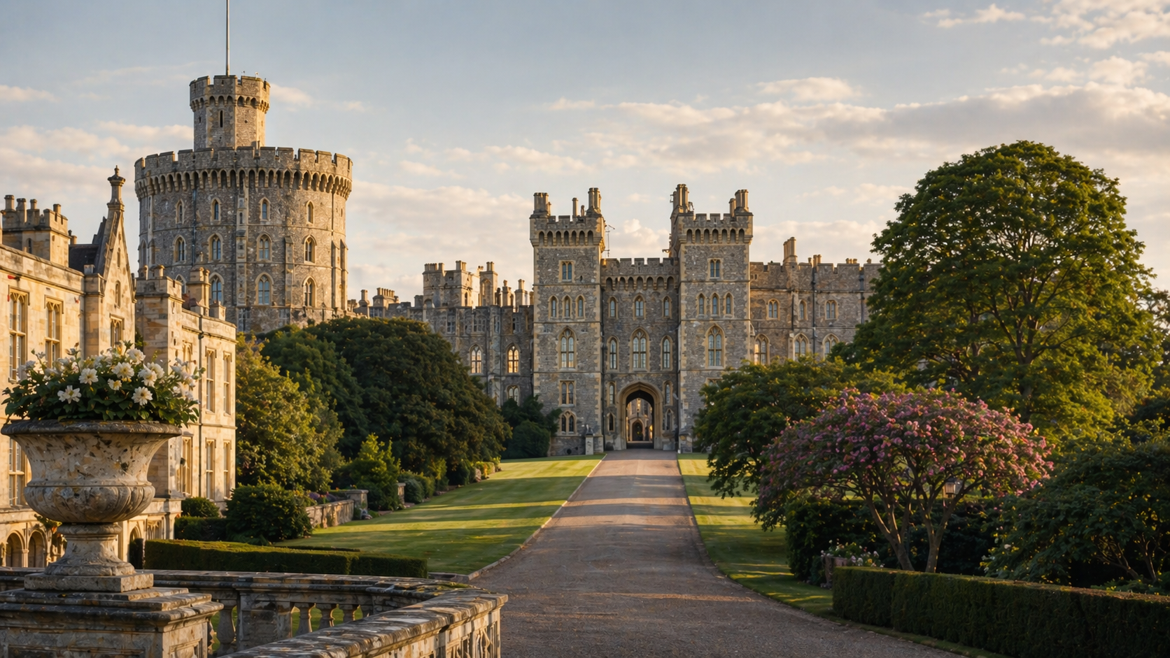 Elegant British heritage estate and formal approach for a timed-entry day out