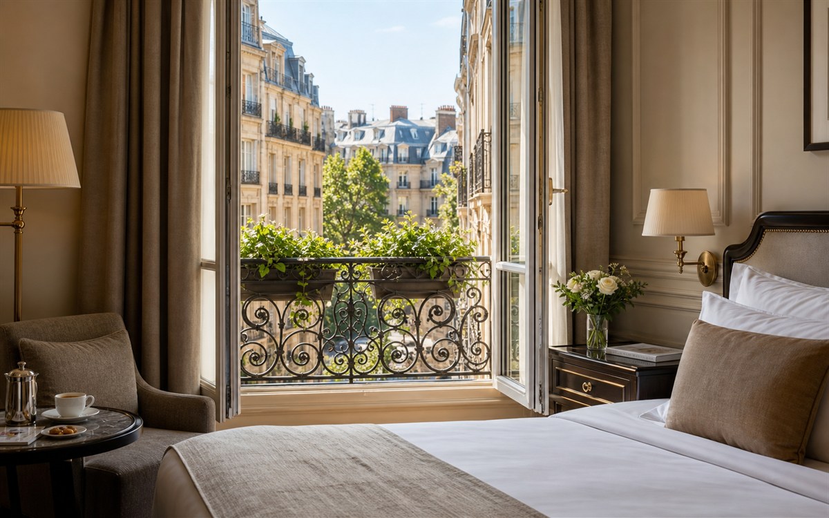 French city hotel room and balcony image for planning France stay bases