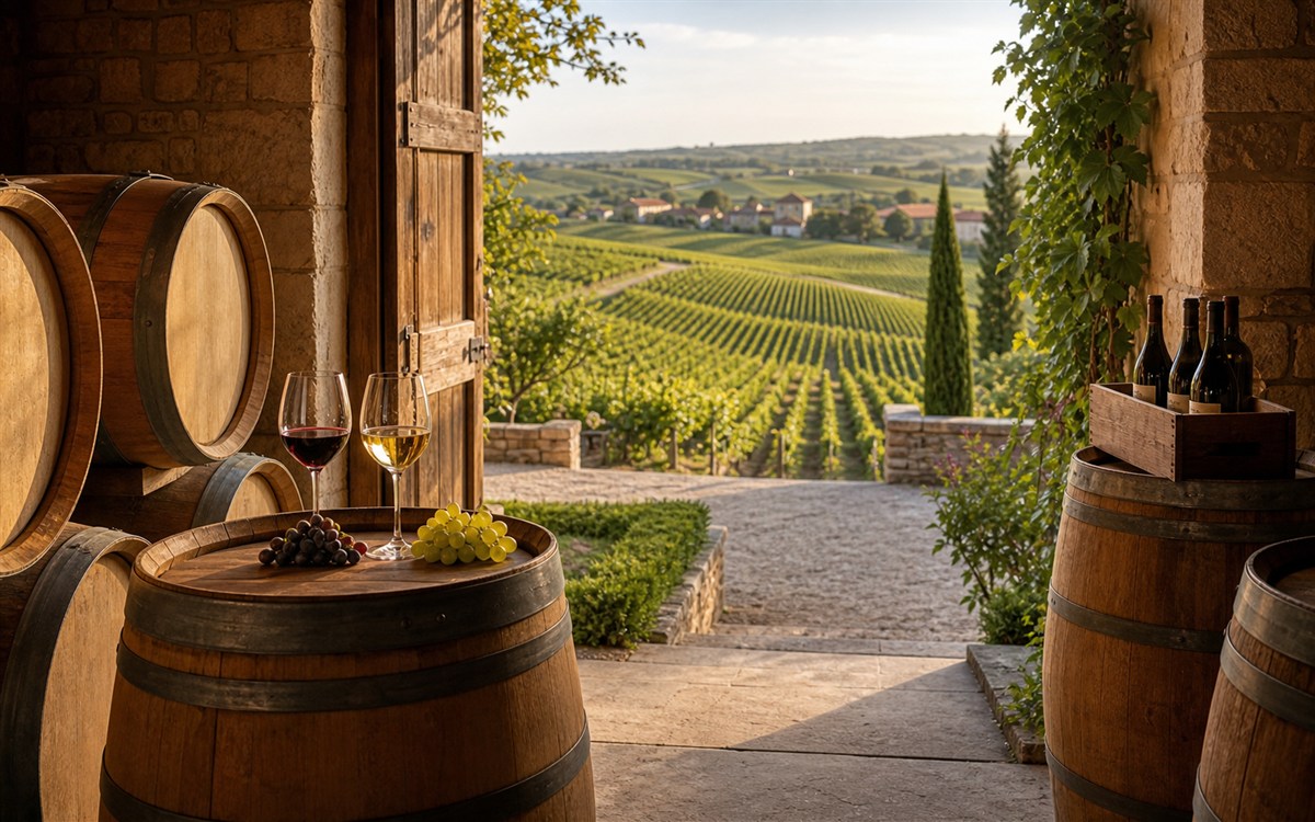 French vineyard and cellar image for wine tour planning