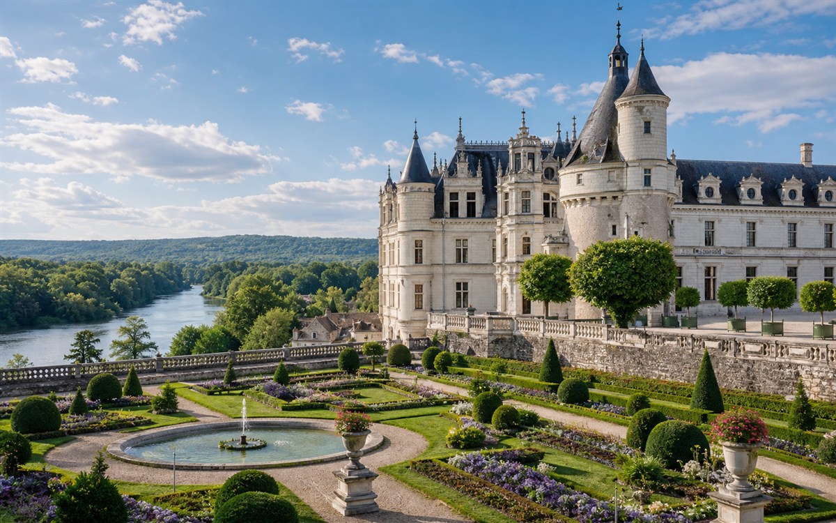 Loire Valley chateau and formal gardens image for castle tour planning
