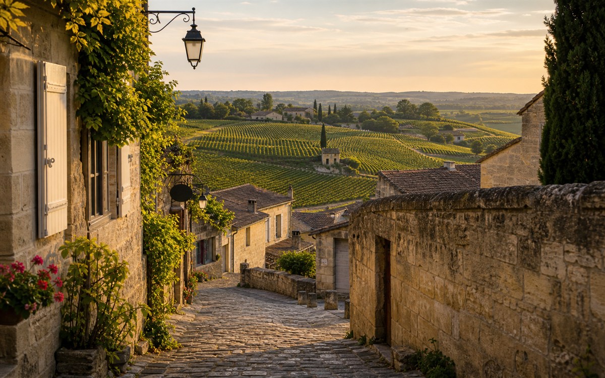 Saint-Émilion stone village and vineyard image for wine tour planning