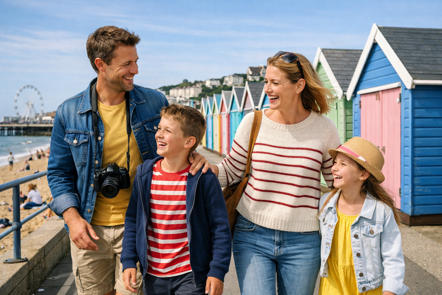 Family-friendly British coast scene with relaxed holiday atmosphere