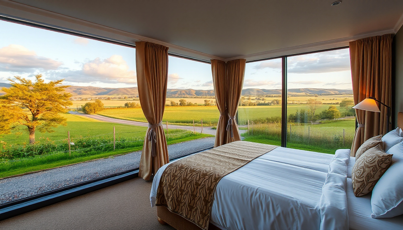 Scenic road-trip overnight stay in the British countryside with calm lodge-style setting