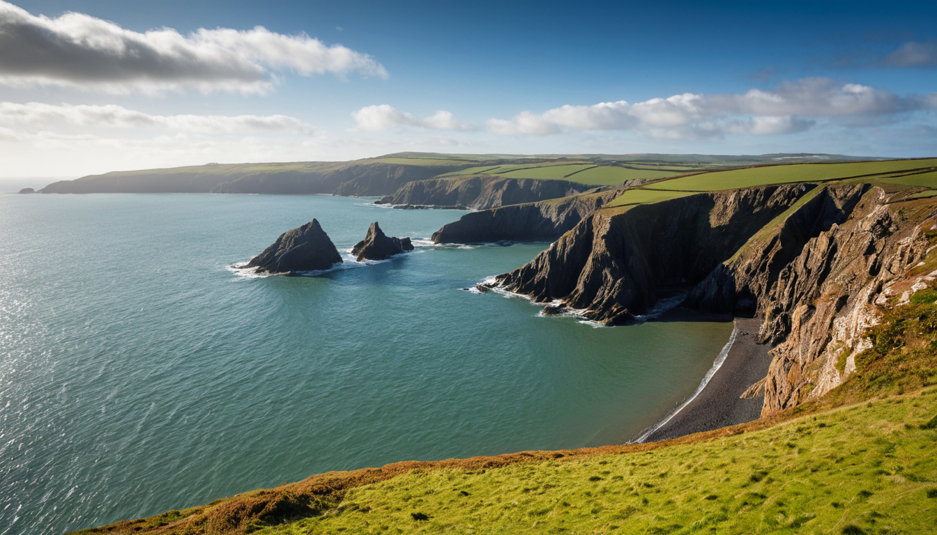 Pembrokeshire Coast sea cliffs and open water under clear daylight