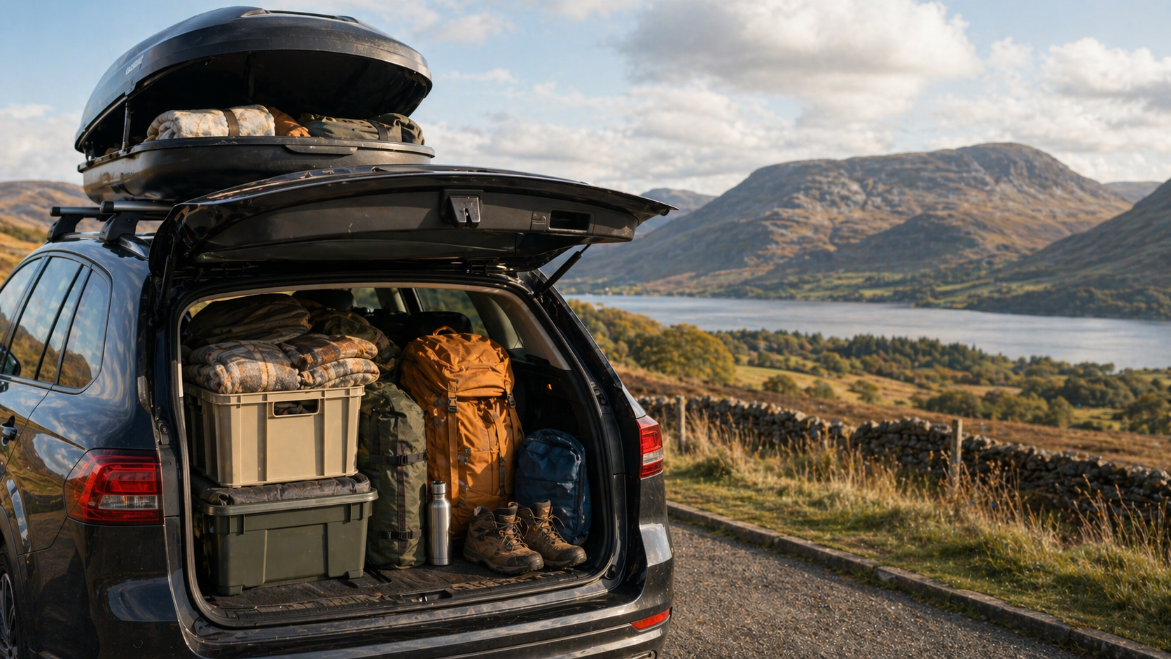 Organized British road-trip storage and kit setup after the route shape is fixed