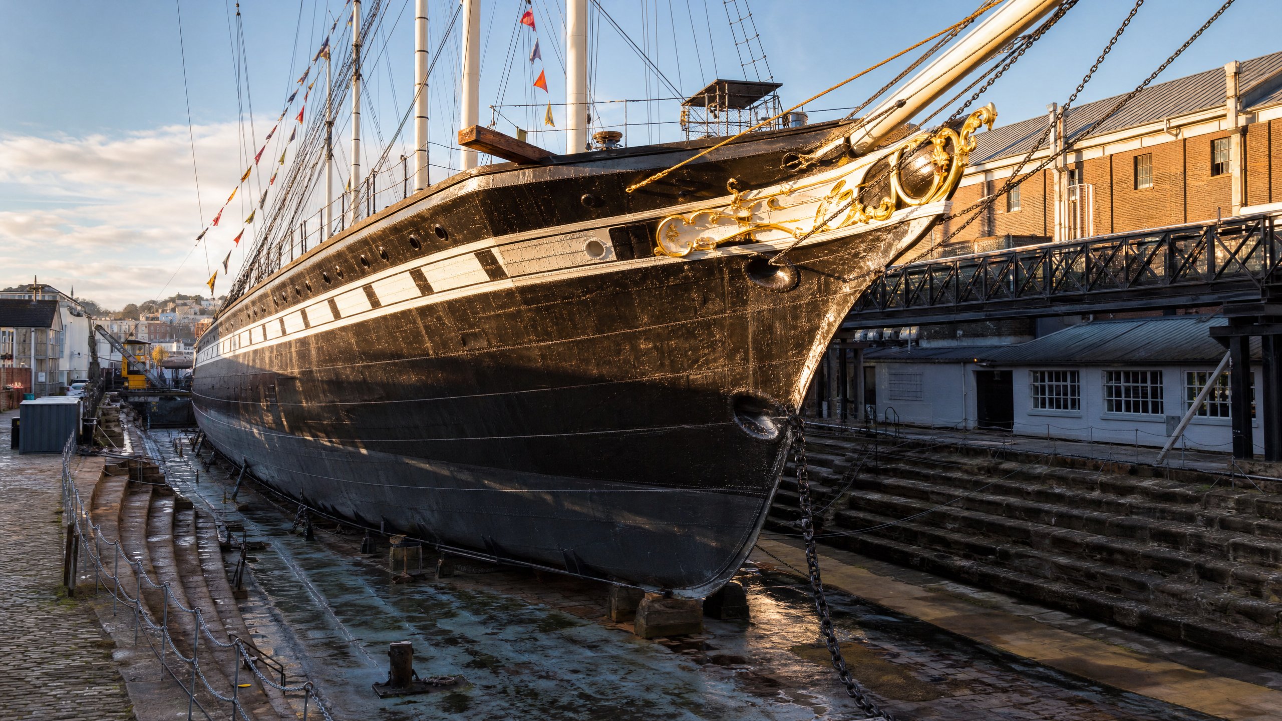 Maritime heritage ship and harbour scene for Belfast Titanic Quarter route planning